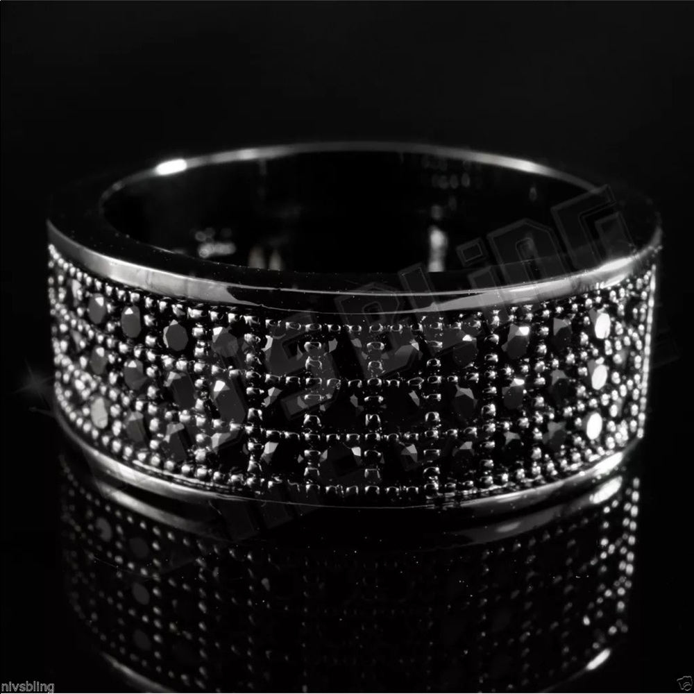 18K Black Gold CZ Pinky Men Women Ring